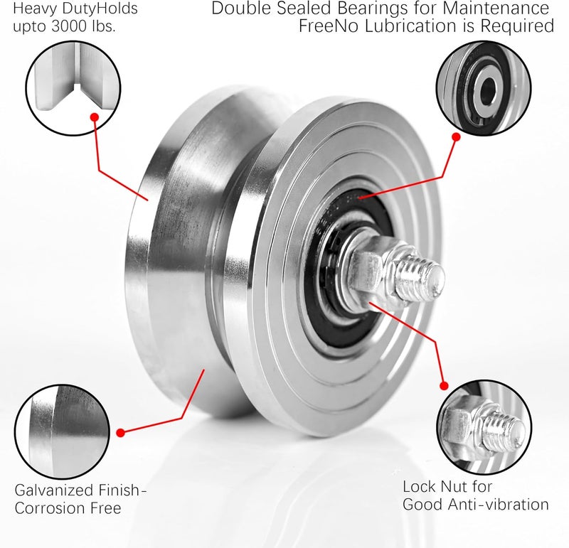 Mindoub 1-Pack 4" V-Groove Slide Gate Wheel with Welded Bracket Box, Heavy-Duty Solid Double Bearings, for Inverted V-Track Sliding Gates, 1 13/16" Width, 3000 Lbs Capacity (1) - Image 4